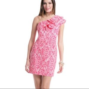 Lily Pulitzer one-shoulder dress pink/white size 0